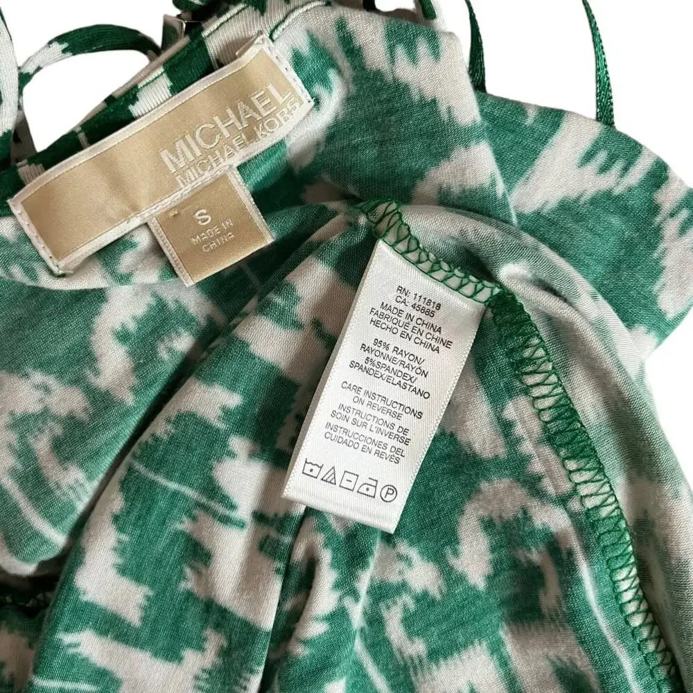 michael Michael Kors Women summer Dress tie Waist Size Small green white print